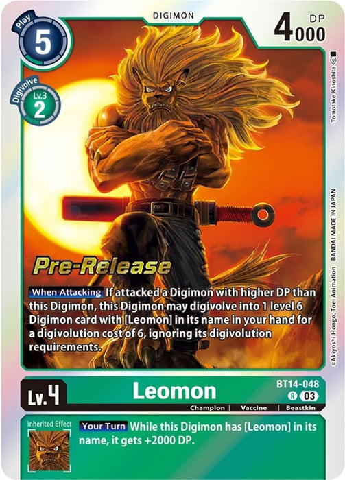 Leomon (#BT14-048 R) (Blast Ace Pre-Release Cards) Near Mint Foil
