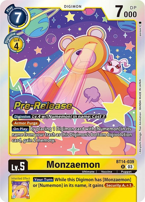 Monzaemon (#BT14-039 R) (Blast Ace Pre-Release Cards) Near Mint Foil