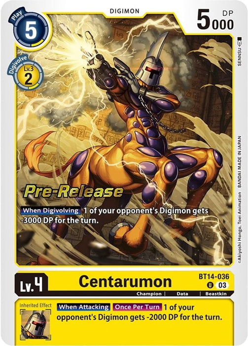 Centarumon (#BT14-036 U) (Blast Ace Pre-Release Cards) Near Mint Foil