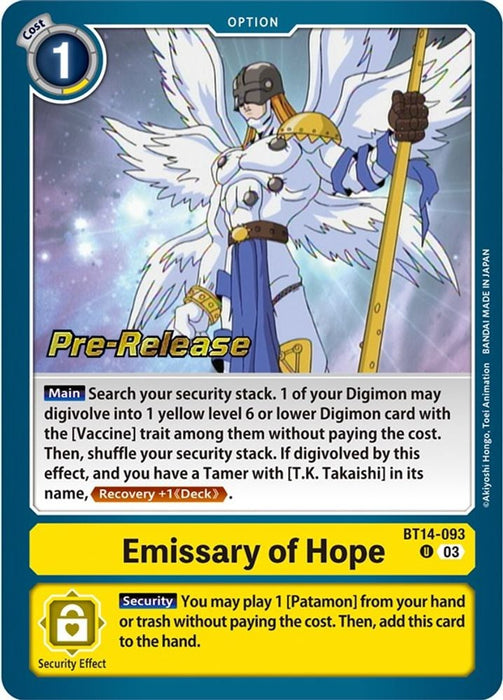 Emissary of Hope (#BT14-093 U) (Blast Ace Pre-Release Cards) Near Mint Foil