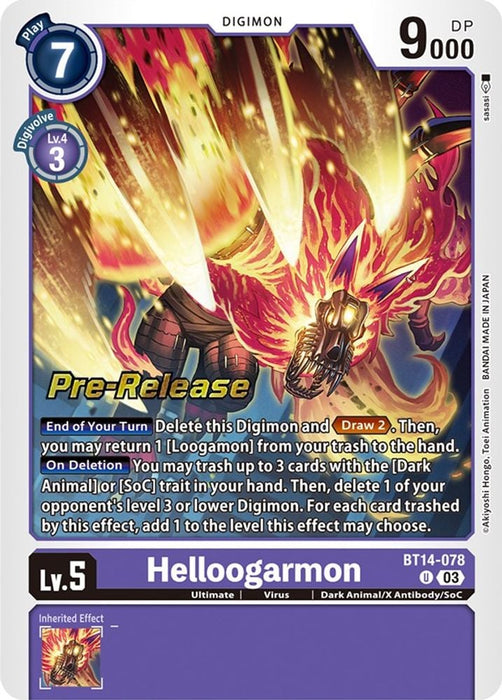 Helloogarmon (#BT14-078 U) (Blast Ace Pre-Release Cards) Near Mint Foil