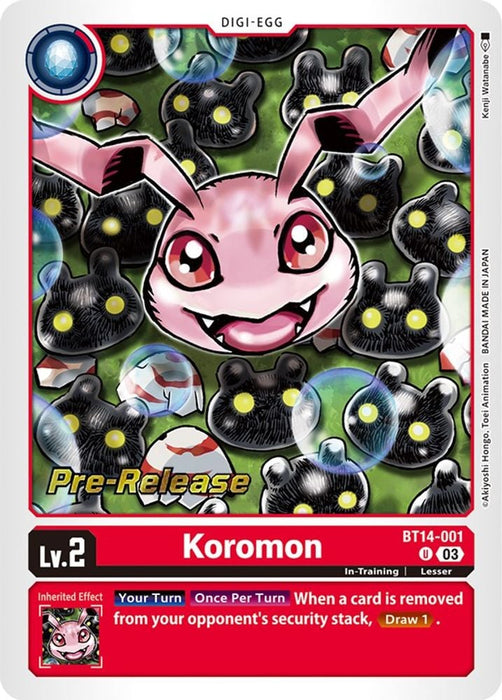 Koromon (#BT14-001 U) (Blast Ace Pre-Release Cards) Near Mint Foil