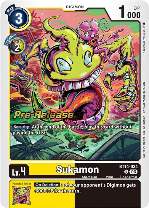 Sukamon (#BT14-034 U) (Blast Ace Pre-Release Cards) Near Mint Foil