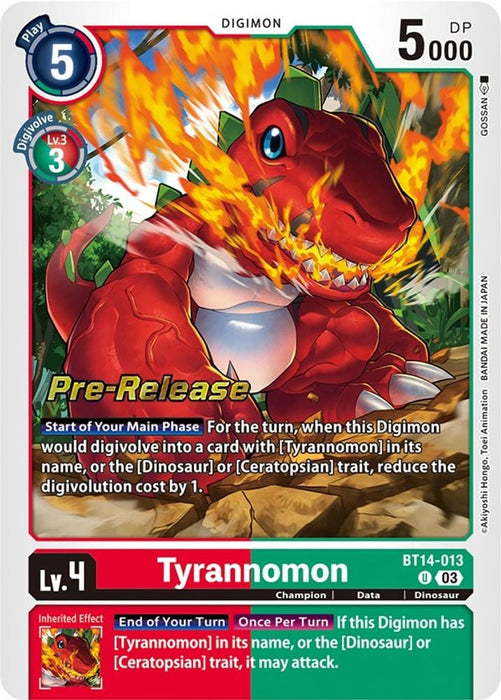 Tyrannomon (#BT14-013 U) (Blast Ace Pre-Release Cards) Near Mint Foil