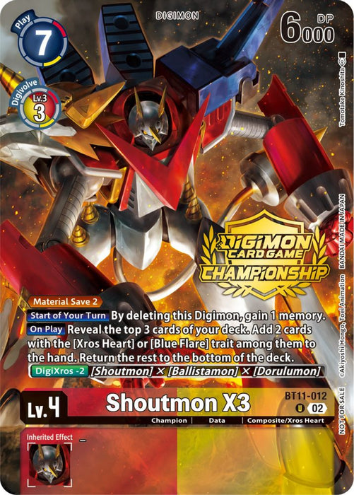 Shoutmon X3 (Championship 2023 Tamers Pack) (#BT11-012 U) (Dimensional Phase) Near Mint Foil