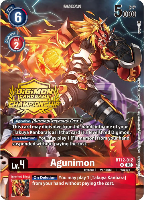 Agunimon (Championship 2023 Tamers Pack) (#BT12-012 U) (Across Time) Near Mint Foil