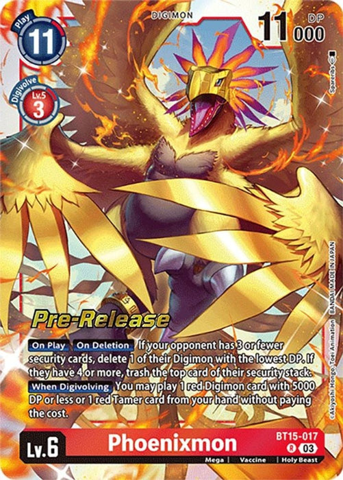 Phoenixmon (#BT15-017 R) (Exceed Apocalypse Pre-Release Cards) Near Mint Foil