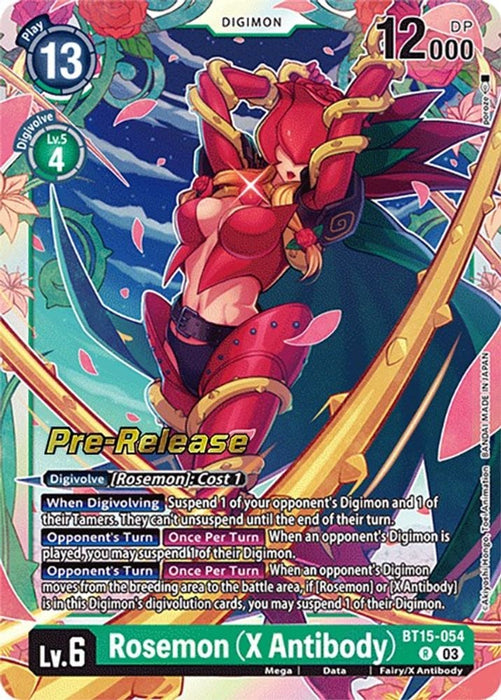 Rosemon (X Antibody) (#BT15-054 R) (Exceed Apocalypse Pre-Release Cards) Near Mint Foil