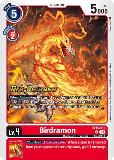 Birdramon (#BT15-013 U) (Exceed Apocalypse Pre-Release Cards)