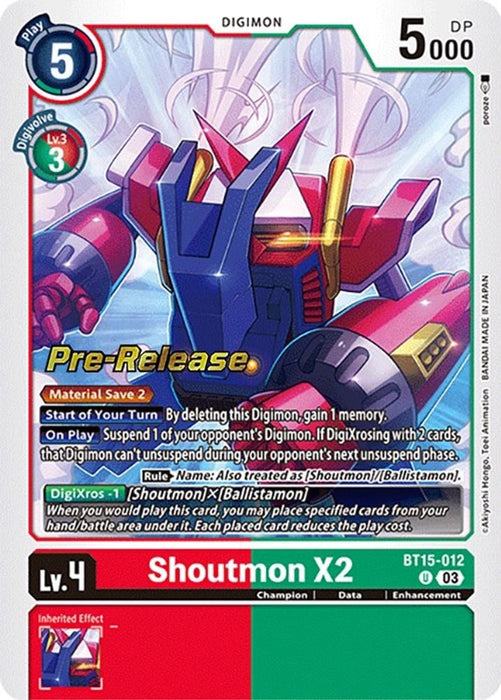 Shoutmon X2 (#BT15-012 U) (Exceed Apocalypse Pre-Release Cards) Near Mint Foil