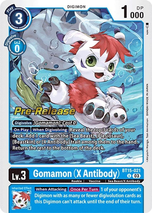 Gomamon (X Antibody) (#BT15-021 U) (Exceed Apocalypse Pre-Release Cards) Near Mint Foil