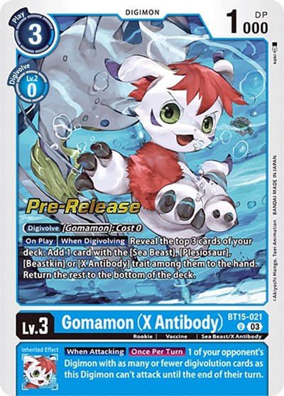 Gomamon (X Antibody) (#BT15-021 U) (Exceed Apocalypse Pre-Release Cards)