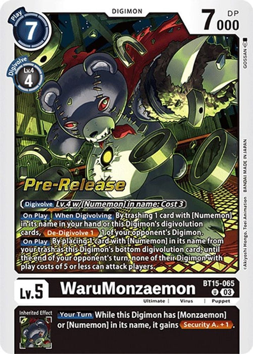 WaruMonzaemon (#BT15-065 U) (Exceed Apocalypse Pre-Release Cards) Near Mint Foil