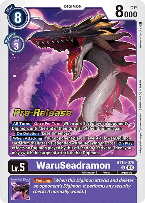 WaruSeadramon (#BT15-078 U) (Exceed Apocalypse Pre-Release Cards) Near Mint Foil