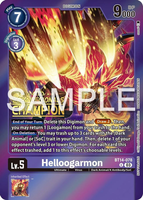 Helloogarmon (2024 Regionals Champion) (#BT14-078 U) (Blast Ace) Near Mint Foil