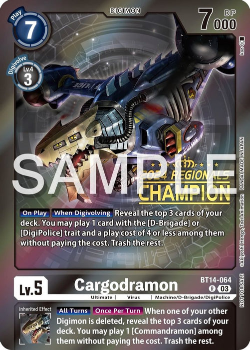 Cargodramon (2024 Regionals Champion) (#BT14-064 R) (Blast Ace) Near Mint Foil