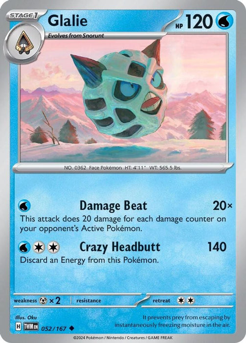 Glalie (#052/167) (SV06: Twilight Masquerade) Near Mint Reverse Holofoil