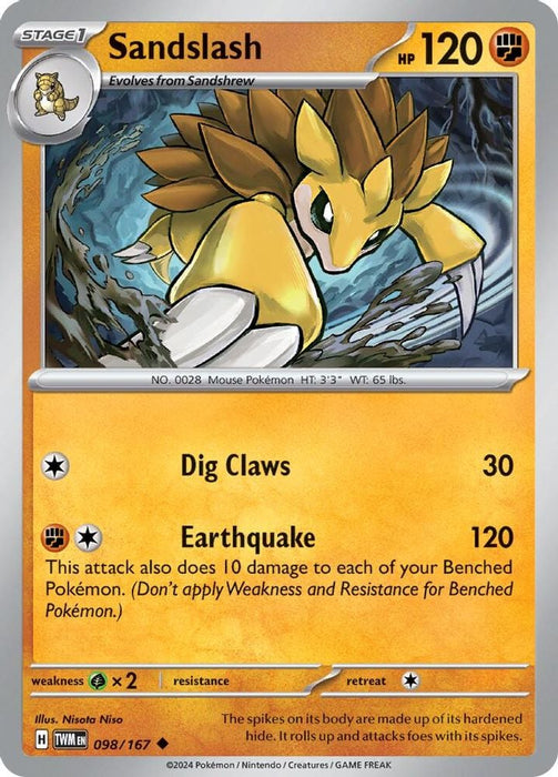 Sandslash (#098/167) (SV06: Twilight Masquerade) Near Mint Reverse Holofoil