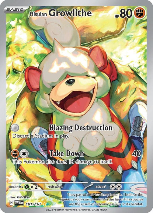 Hisuian Growlithe 181 167 (#181/167) (SV06: Twilight Masquerade) Near Mint Holofoil