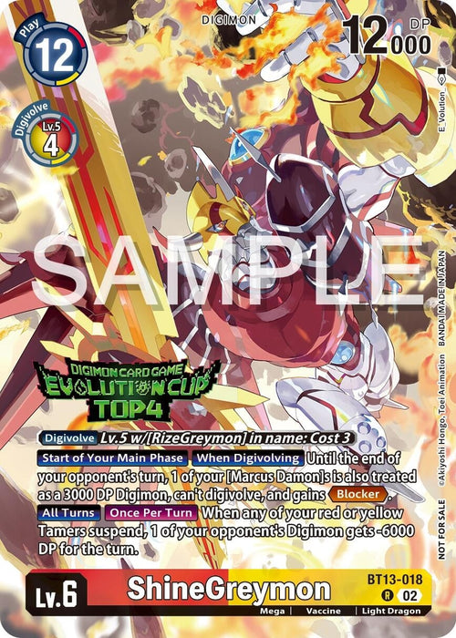 Image for ShineGreymon - BT13-018 (2024 Evolution Cup Top 4) (BT13-018 R) - Digimon Card Game