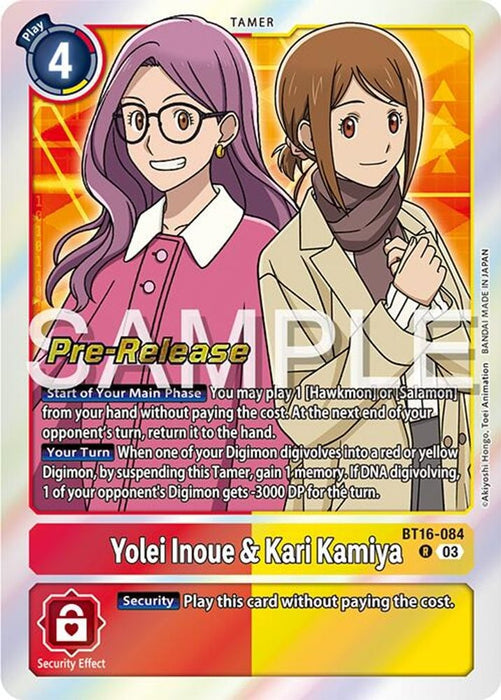 Yolei Inoue & Kari Kamiya (#BT16-084 R) (Beginning Observer Pre-Release Cards) Near Mint Foil