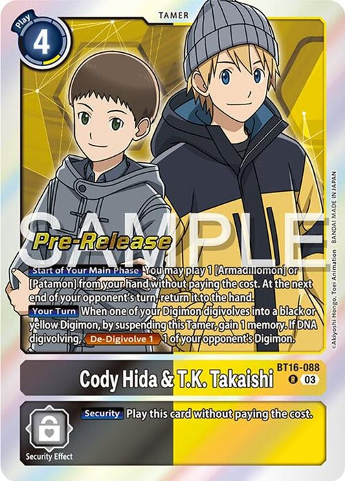 Cody Hida and TK Takaishi (#BT16-088 R) (Beginning Observer Pre-Release Cards) Near Mint Foil
