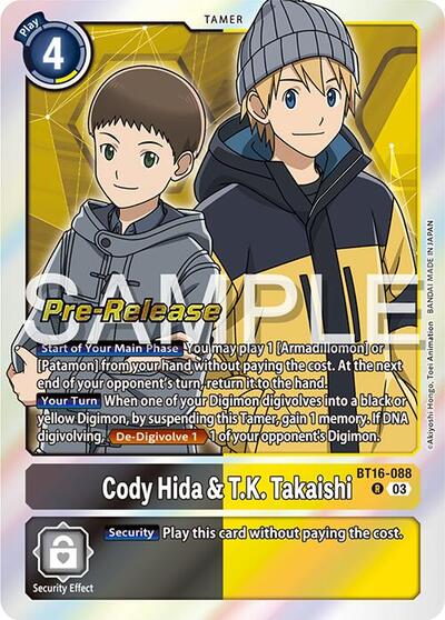 Cody Hida and TK Takaishi (#BT16-088 R) (Beginning Observer Pre-Release Cards)