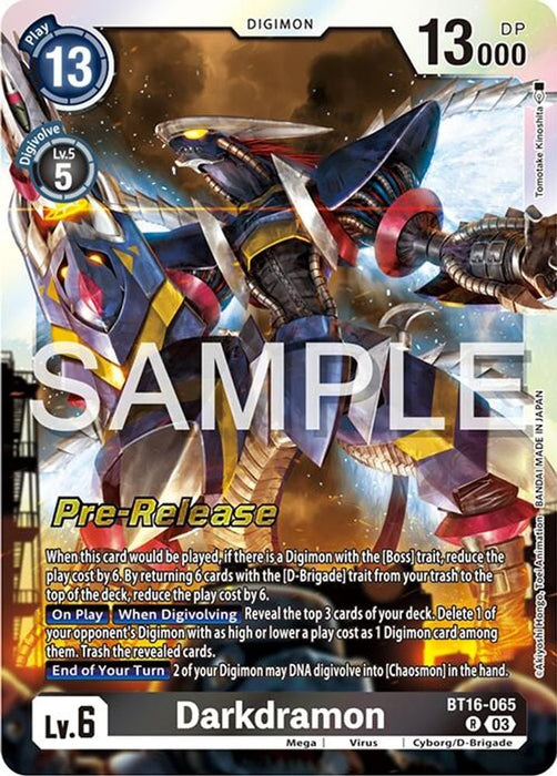 Darkdramon (#BT16-065 R) (Beginning Observer Pre-Release Cards) Near Mint Foil
