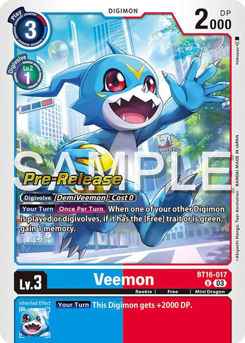 Veemon (#BT16-017 U) (Beginning Observer Pre-Release Cards) Near Mint Foil