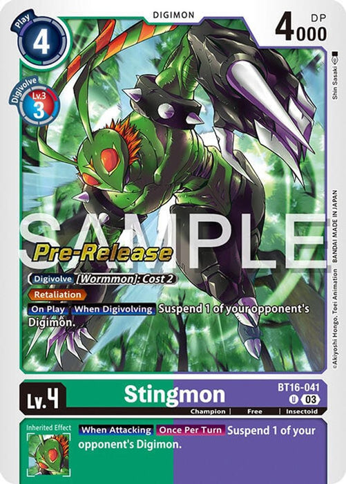 Stingmon (#BT16-041 U) (Beginning Observer Pre-Release Cards) Near Mint Foil