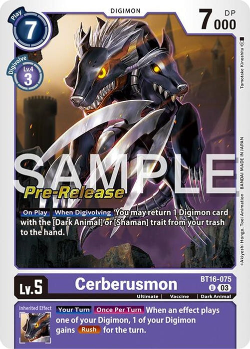 Cerberusmon (#BT16-075 U) (Beginning Observer Pre-Release Cards) Near Mint Foil