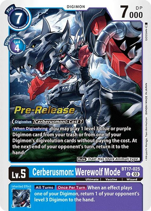 Cerberusmon: Werewolf Mode (#BT17-025 U) (Secret Crisis Pre-Release Cards) Near Mint Foil
