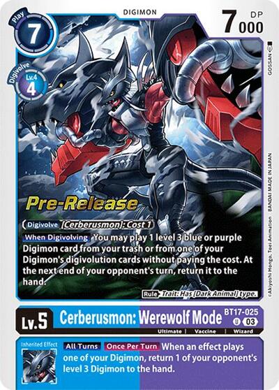Cerberusmon: Werewolf Mode (#BT17-025 U) (Secret Crisis Pre-Release Cards)