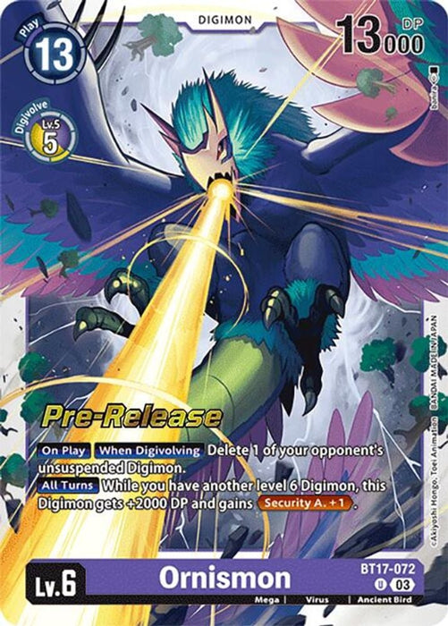 Ornismon (#BT17-072 U) (Secret Crisis Pre-Release Cards) Near Mint Foil