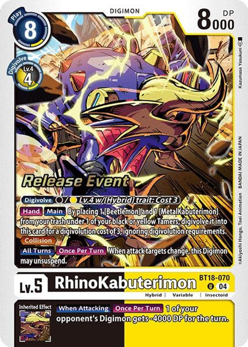 RhinoKabuterimon (#BT18-070 U) (Release Special Booster 2.0 Celebration Event Cards) Near Mint Foil