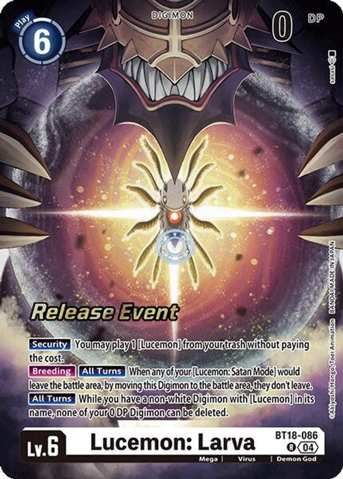 Lucemon: Larva (#BT18-086 R) (Release Special Booster 2.0 Celebration Event Cards) Near Mint Foil