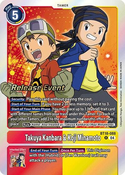Takuya Kanbara and Koji Minamoto (#BT18-088 R) (Release Special Booster 2.0 Celebration Event Cards)