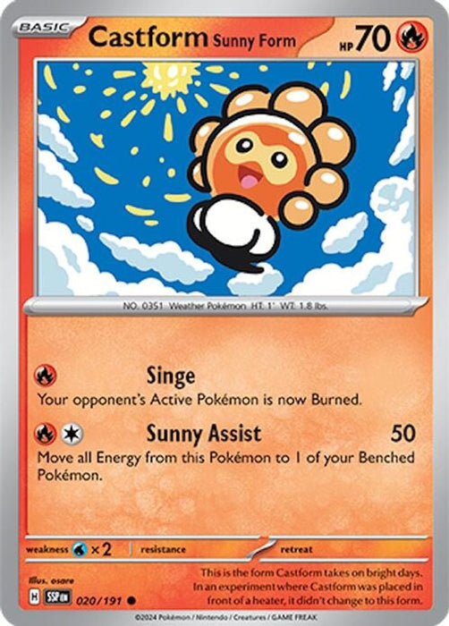 Castform Sunny Form 020 191 (#020/191) (SV08: Surging Sparks) Near Mint Reverse Holofoil