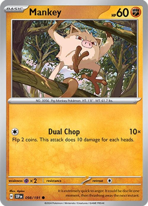 Mankey (#098/191) (SV08: Surging Sparks) Near Mint Reverse Holofoil