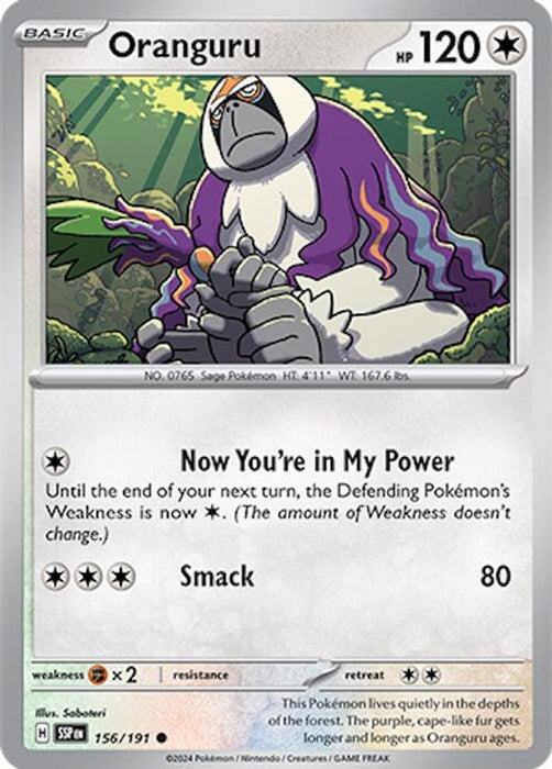 Oranguru (#156/191) (SV08: Surging Sparks) Near Mint Reverse Holofoil