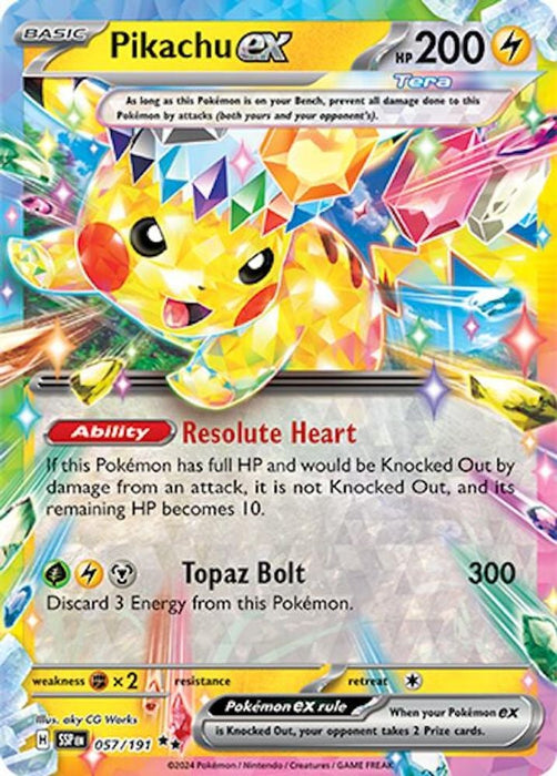 Pikachu ex 057 191 (#057/191) (SV08: Surging Sparks) Near Mint Holofoil
