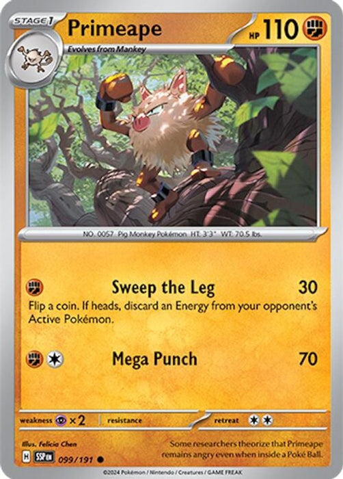 Primeape (#099/191) (SV08: Surging Sparks) Near Mint Reverse Holofoil