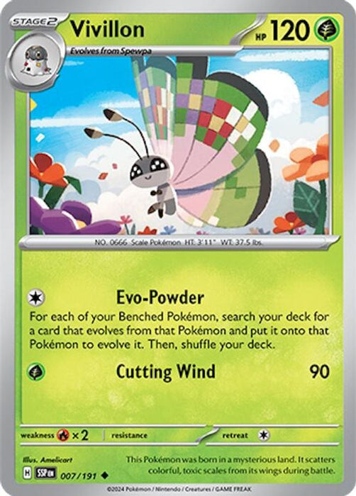 Vivillon 007 191 (#007/191) (SV08: Surging Sparks) Near Mint Reverse Holofoil