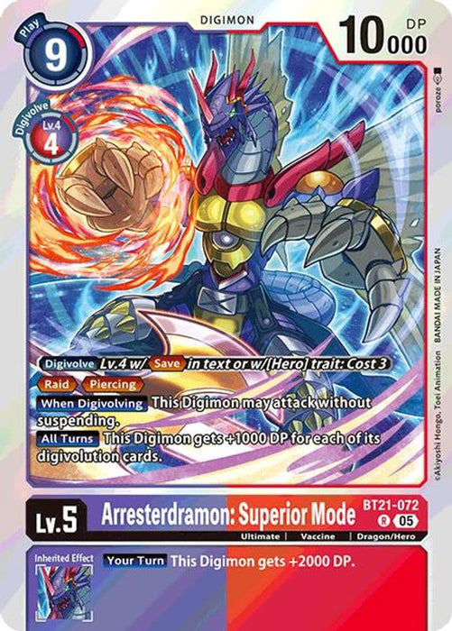 Arresterdramon: Superior Mode (#BT21-072 R) (World Convergence) Near Mint Foil