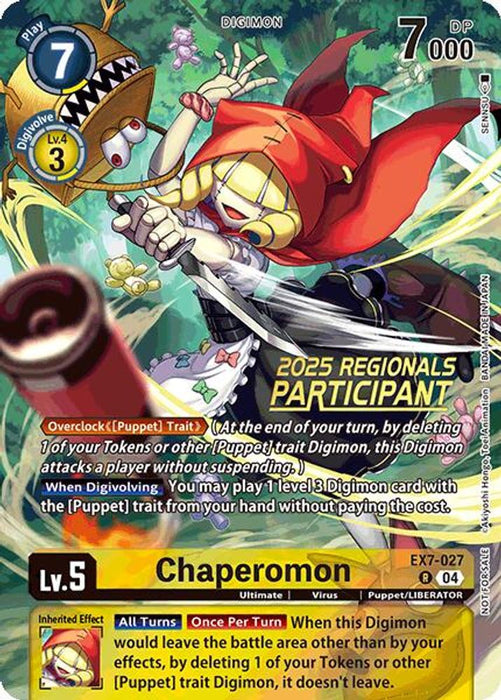 Chaperomon (2025 Regionals Participant) (#EX7-027 R) (Digimon LIBERATOR) Near Mint Foil