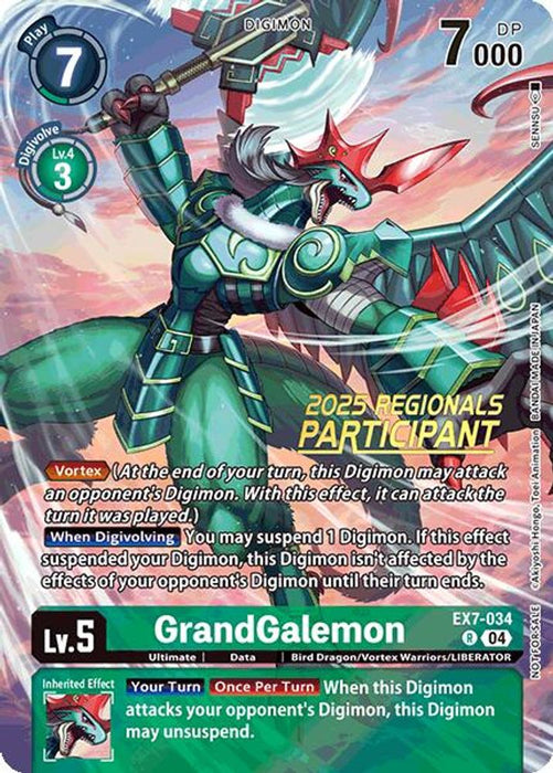 GrandGalemon (2025 Regionals Participant) (#EX7-034 R) (Digimon LIBERATOR) Near Mint Foil