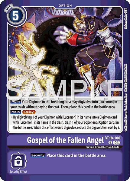Image for Gospel of the Fallen Angel (BT18-100 U) (Limited Card Pack -Billion Bullet-) - Digimon Card Game