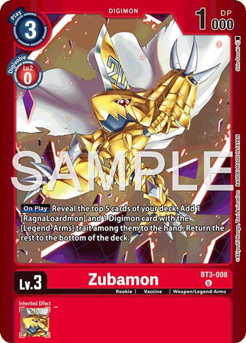 Zubamon (#BT3-008 U) (Limited Card Pack -Billion Bullet-) Near Mint Foil