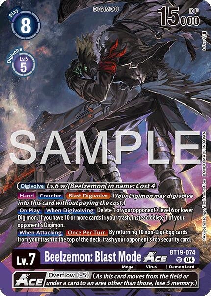 Image for Beelzemon: Blast Mode ACE (BT19-074 SR) (Limited Card Pack -Billion Bullet-) - Digimon Card Game