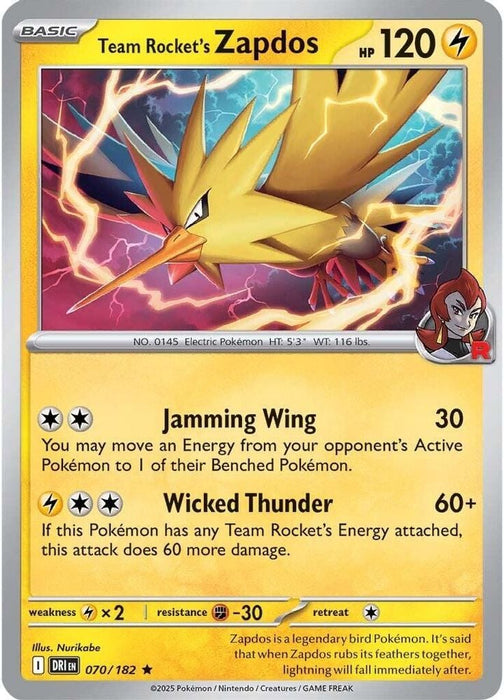Team Rockets Zapdos (#070/182) (SV10: Destined Rivals) Near Mint Holofoil